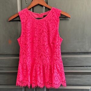 J. Crew Vibrant Pink Lace Sleeveless Blouse